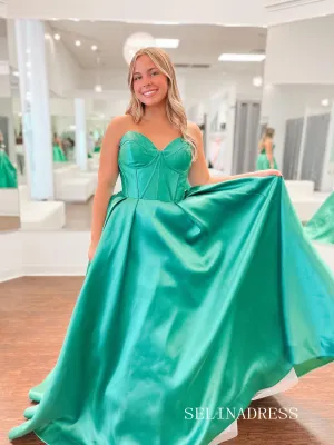 A-line Sweeteart Cheap Satin Long Prom Dress Evening Dress lpk918