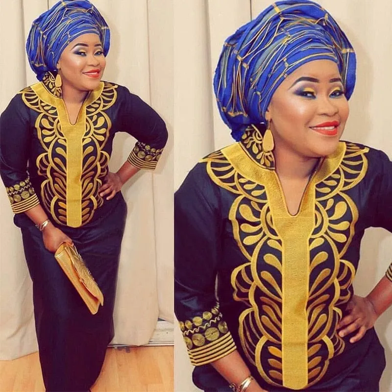 African embroidery dresses long dress without scarf soft material