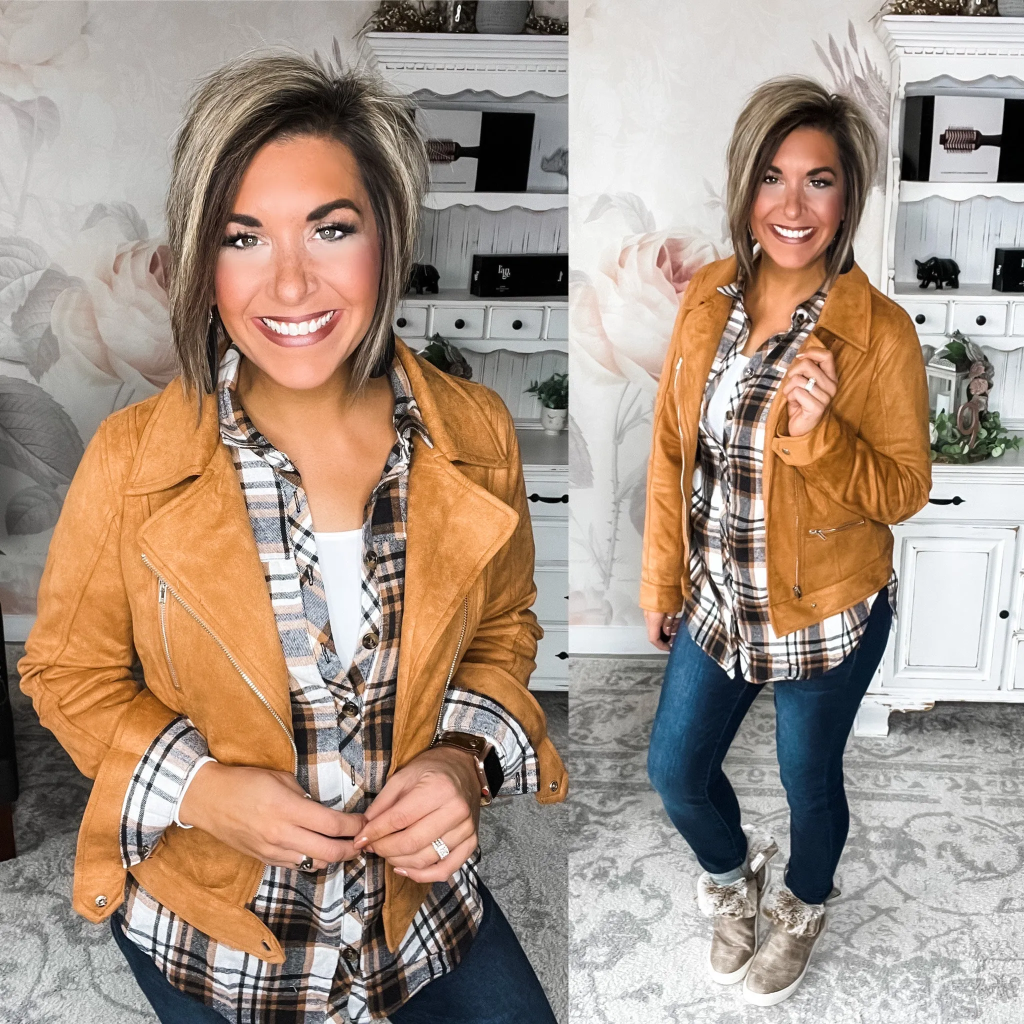 Ampersand Avenue Vegan Suede Moto Jacket - Camel