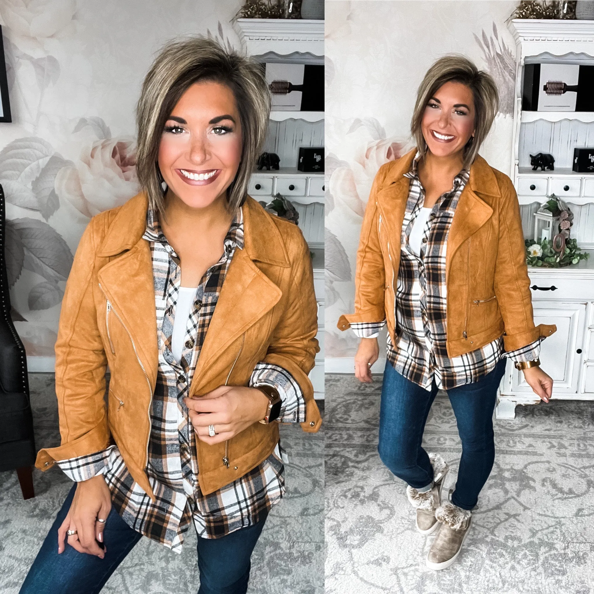 Ampersand Avenue Vegan Suede Moto Jacket - Camel