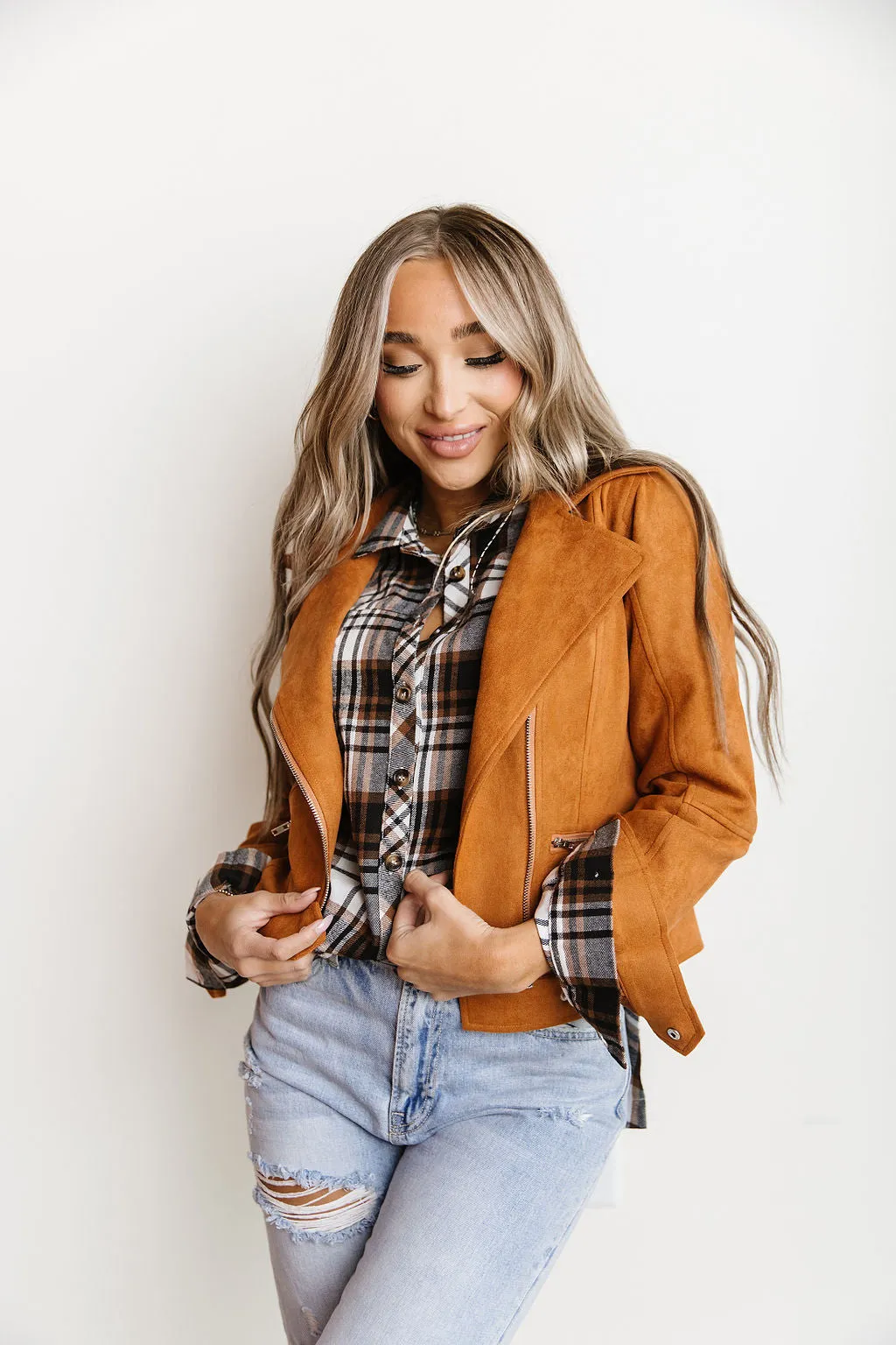 Ampersand Avenue Vegan Suede Moto Jacket - Camel