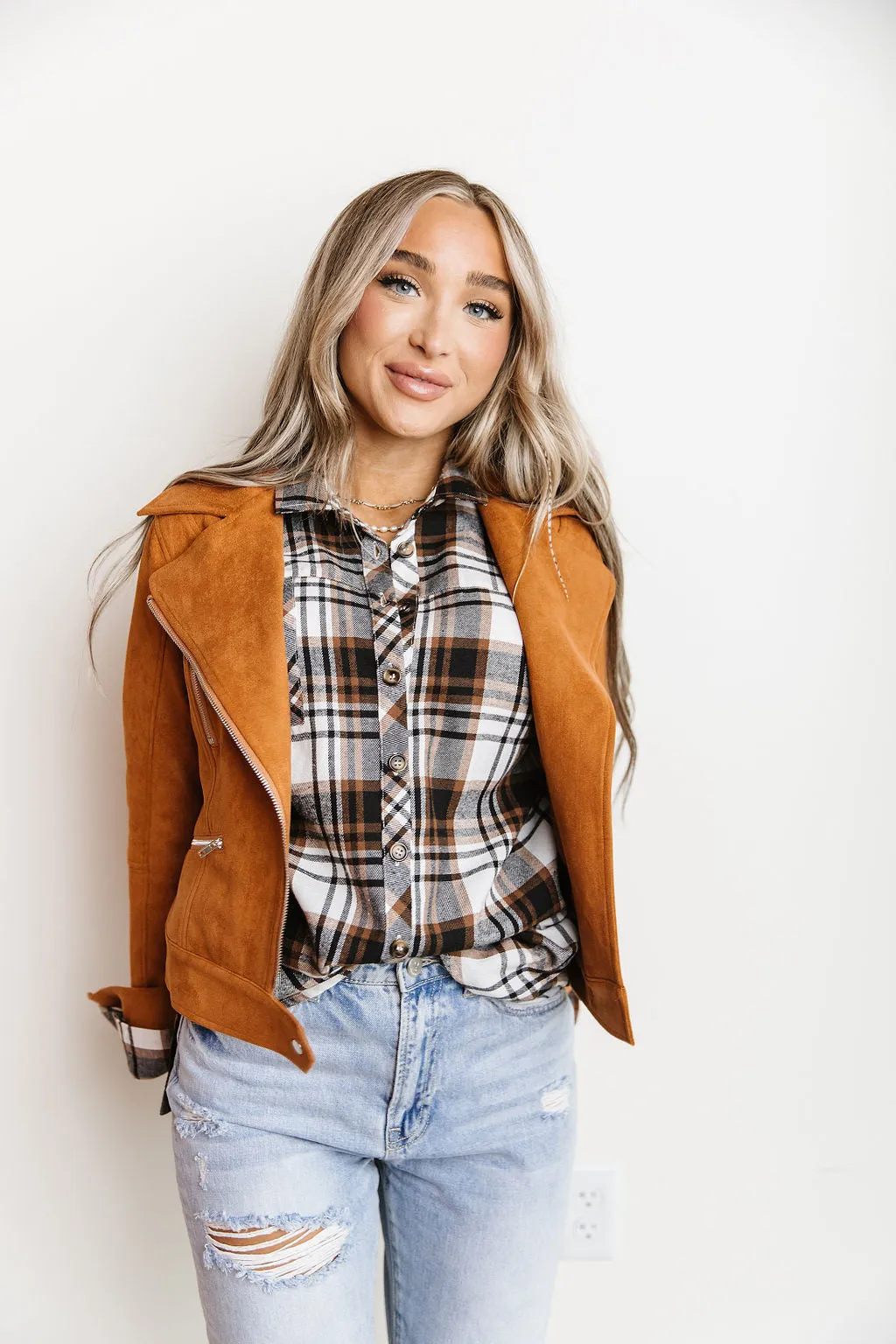 Ampersand Avenue Vegan Suede Moto Jacket - Camel