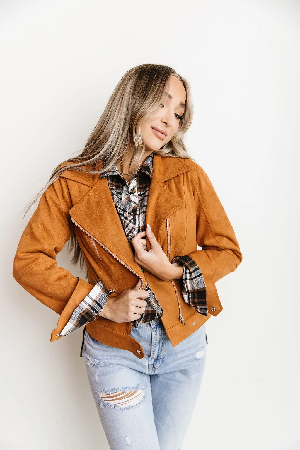Ampersand Avenue Vegan Suede Moto Jacket - Camel