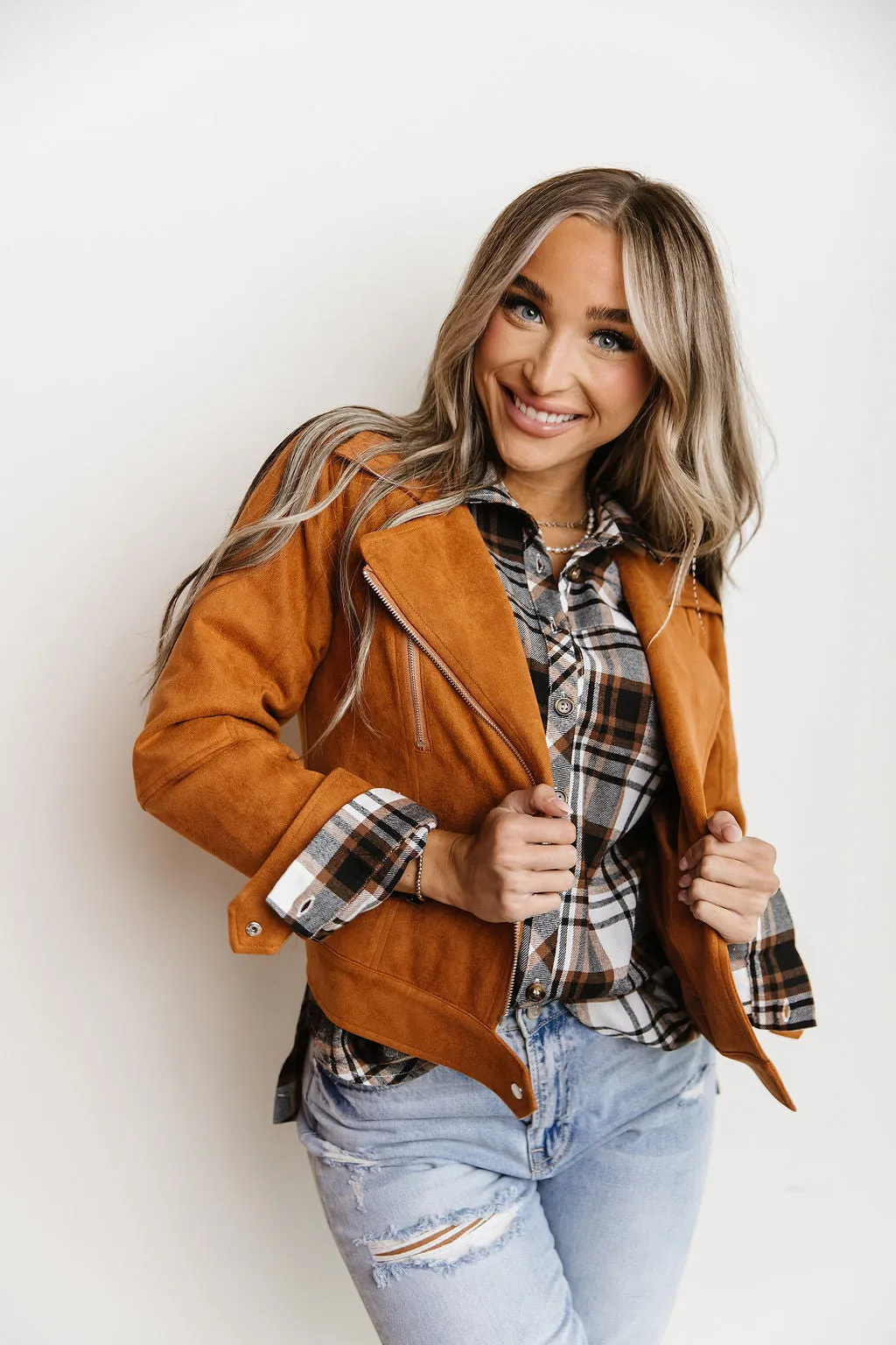 Ampersand Avenue Vegan Suede Moto Jacket - Camel