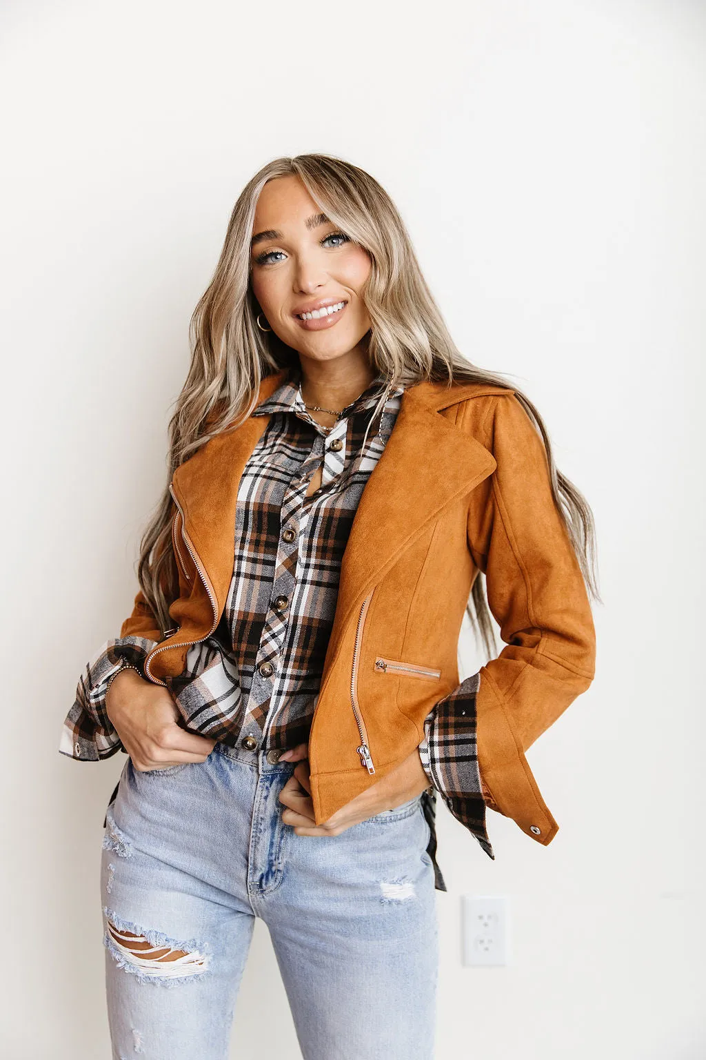 Ampersand Avenue Vegan Suede Moto Jacket - Camel