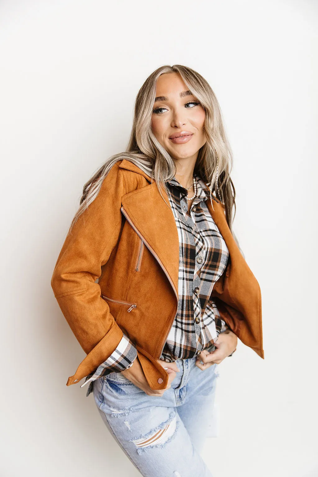 Ampersand Avenue Vegan Suede Moto Jacket - Camel