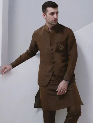 ANTIQUE RUST WAISTCOAT WITH HAND STITCH AND FRONT MONOGRAM WITH SIGNATURE EYELET DETAILS