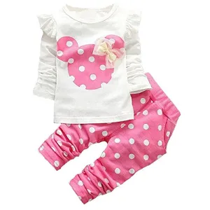 Baby Girl Clothes Infant Outfits Set 2 Pieces Long Sleeved Tops   Pants (9-12 Months, Pink)