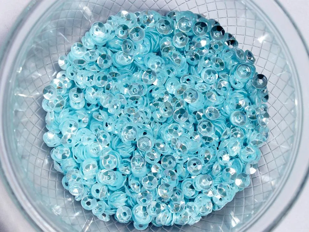 Blue Silver Centre Hole Bowl Plastic Sequins- 4 mm(Wholesale)