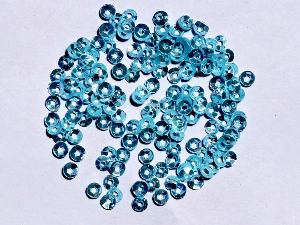 Blue Silver Centre Hole Bowl Plastic Sequins- 4 mm(Wholesale)