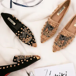 BOOPDO DESIGN BEADED EMBELLISHED LOAFER FLAT SHOES