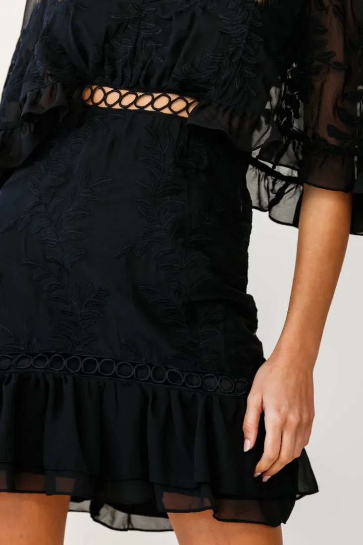 Caspar Leafy Embroidered Dress Black Tall