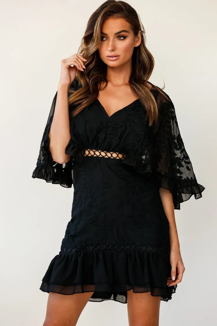 Caspar Leafy Embroidered Dress Black Tall