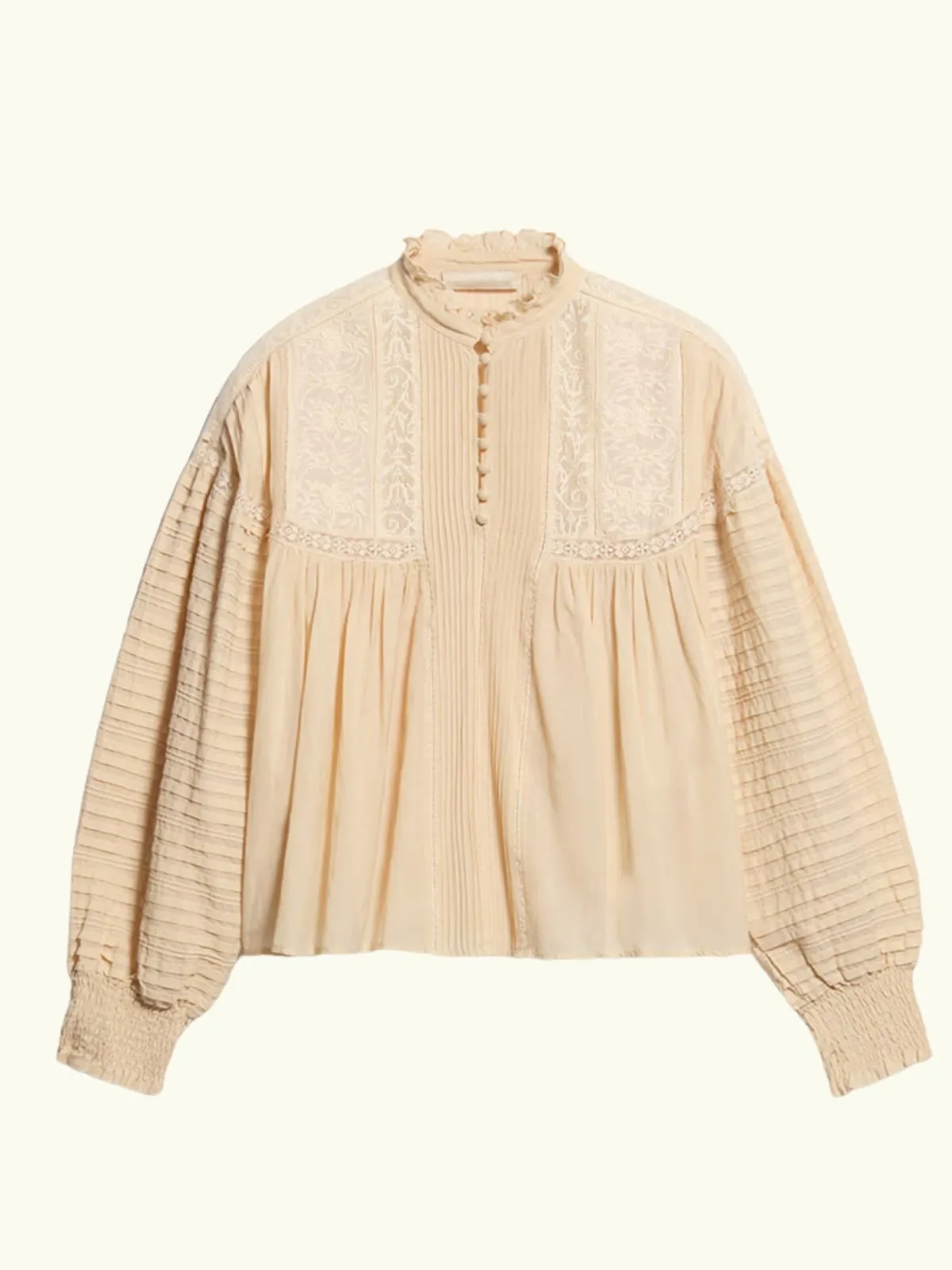 Dahlia High Neck Embroidered Blouse - Beige