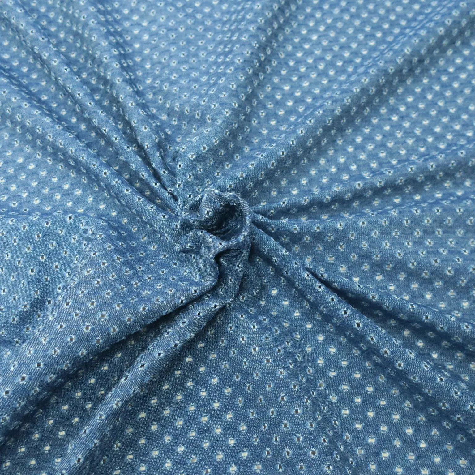Denim Blue with Eyelet Cotton Denim Fabric