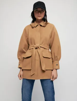 DOUBLE-FACED WOOL BLEND BELTED COAT