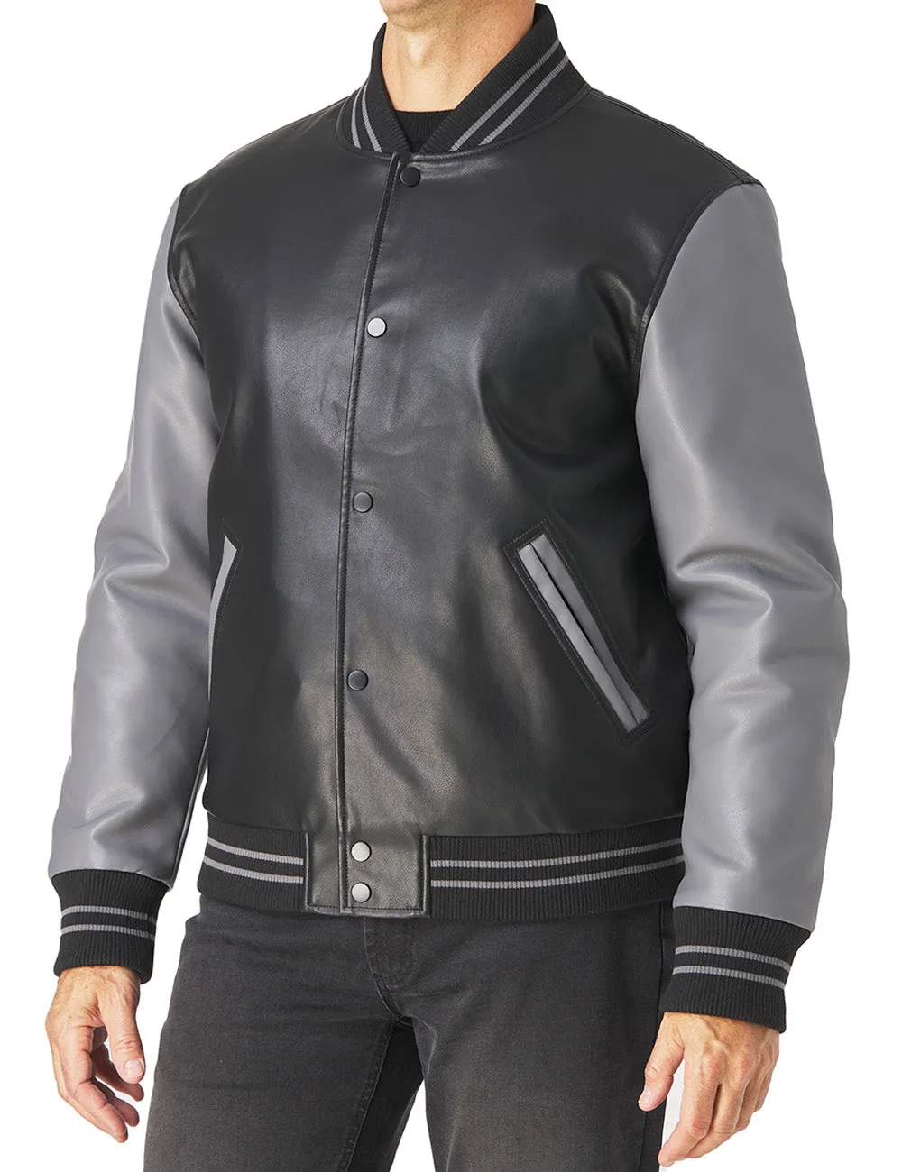Faux Leather Varsity Jacket