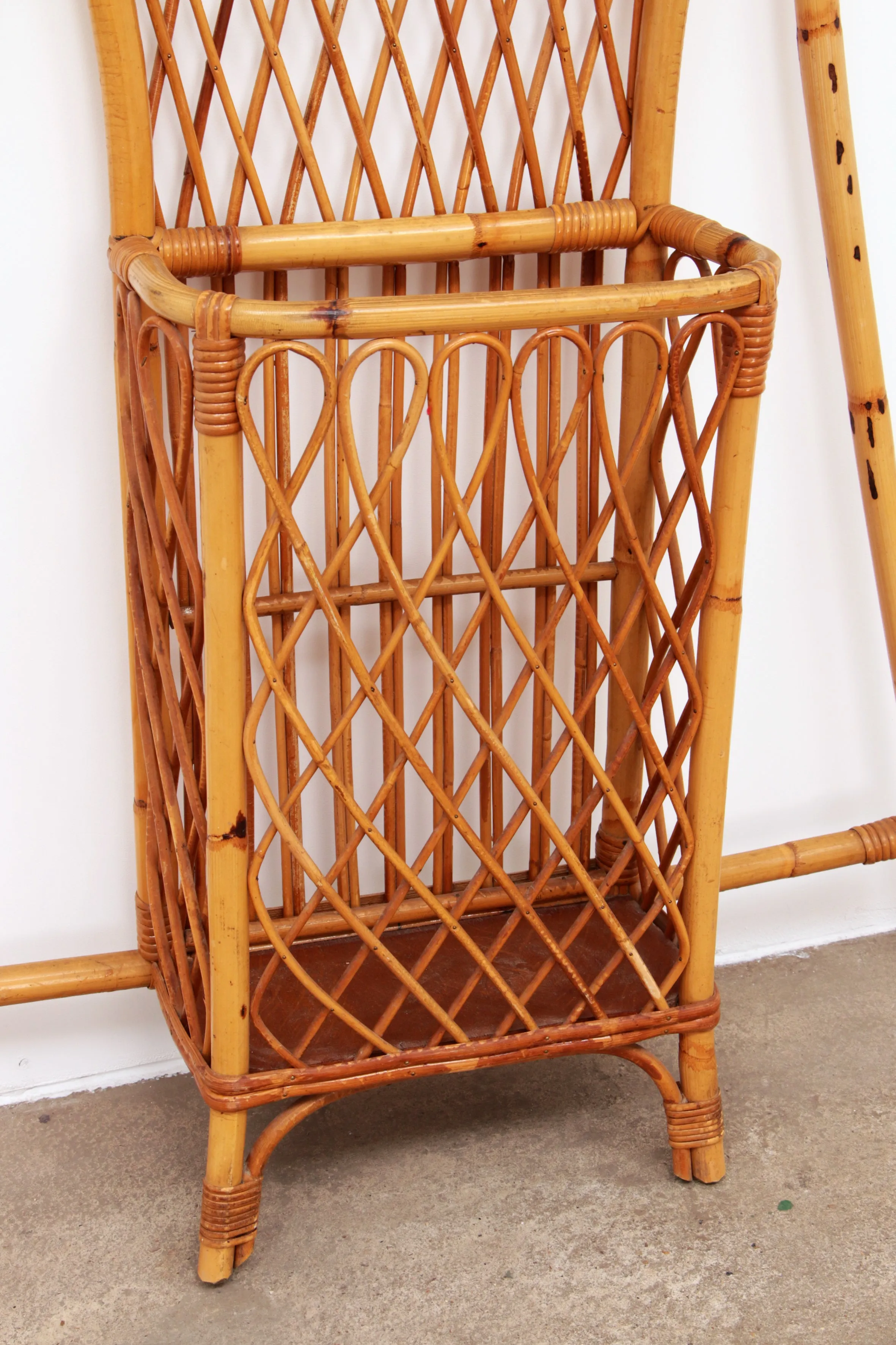 French Bamboo Wall Coat Rack with Large Mirror, 1960