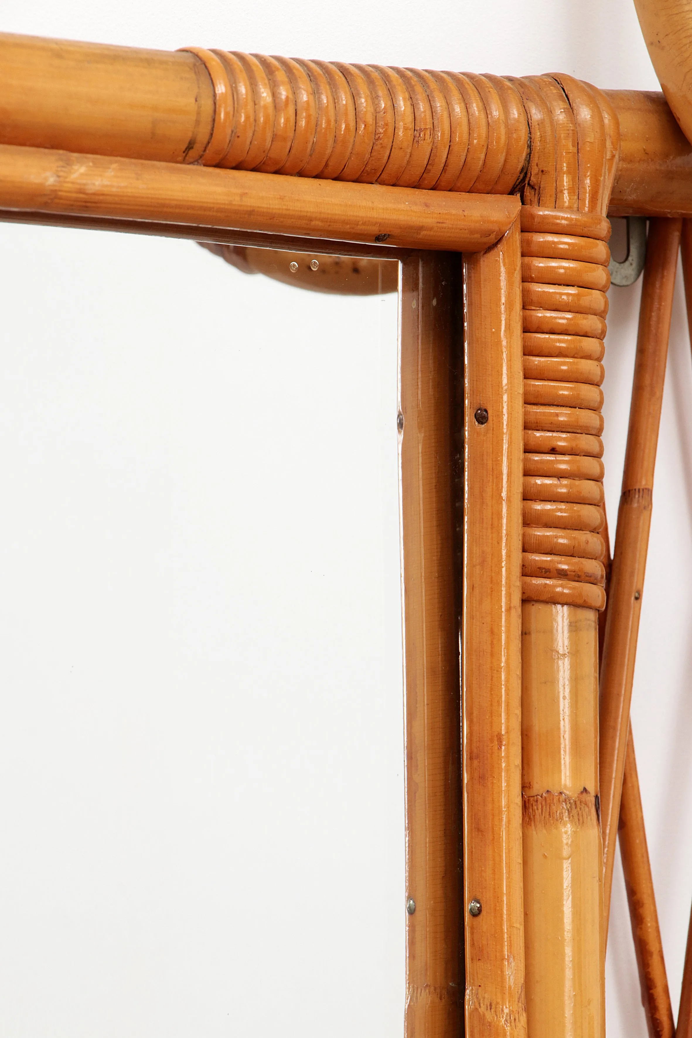 French Bamboo Wall Coat Rack with Large Mirror, 1960