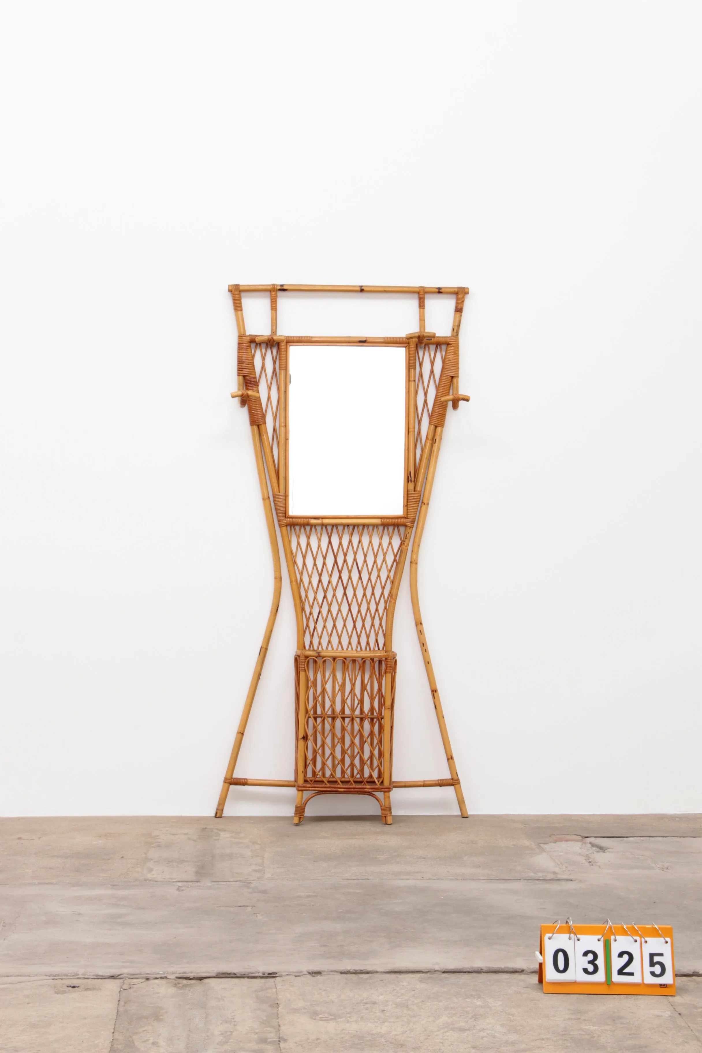 French Bamboo Wall Coat Rack with Large Mirror, 1960