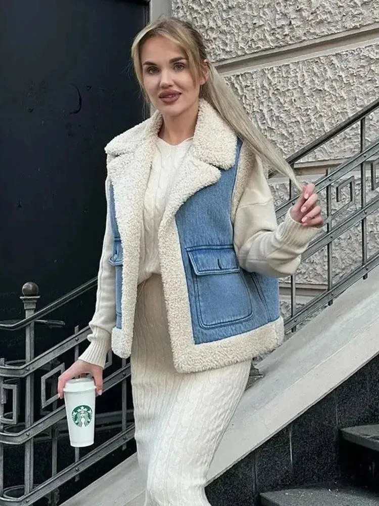 Katarina - Fleece and denim vest