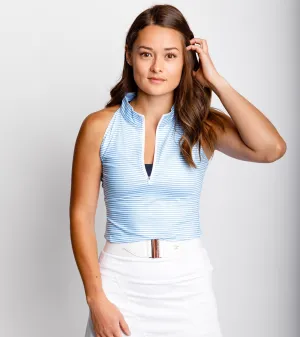 KENDALL HIGH NECK POLO - Blue Stripe
