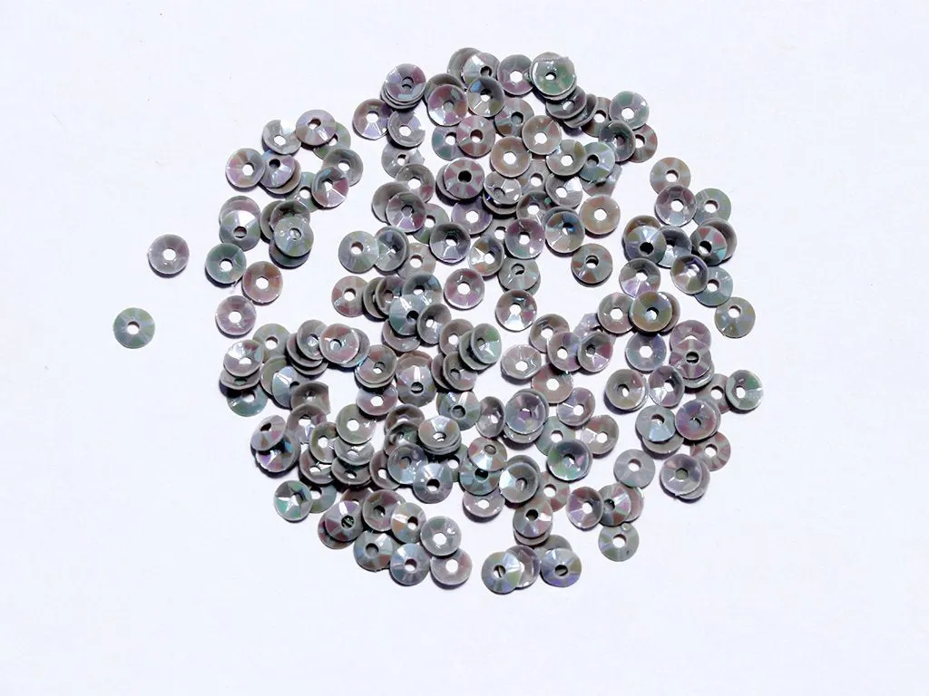 Light Gray Centre Hole Bowl Plastic Sequins- 4 mm(Wholesale)