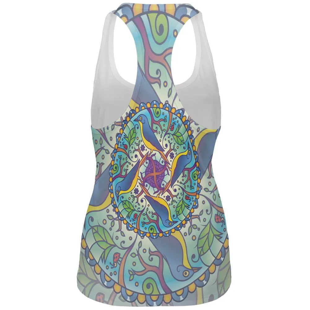 Mandala Trippy Stained Glass Spring Birds All Over Womens Work Out Tank Top
