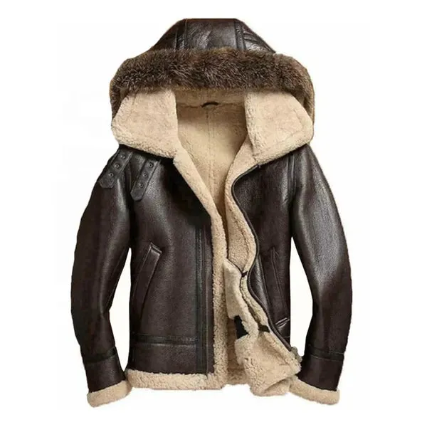 Men's Brown Faux Shearling Fur Leather Jacket