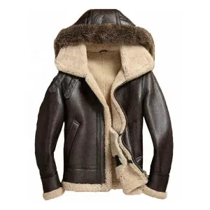 Men's Brown Faux Shearling Fur Leather Jacket