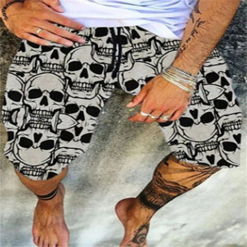 Men's Skull Printed Casual Shorts Fashionable Hawaiian Resort Beach Shorts 26255834L