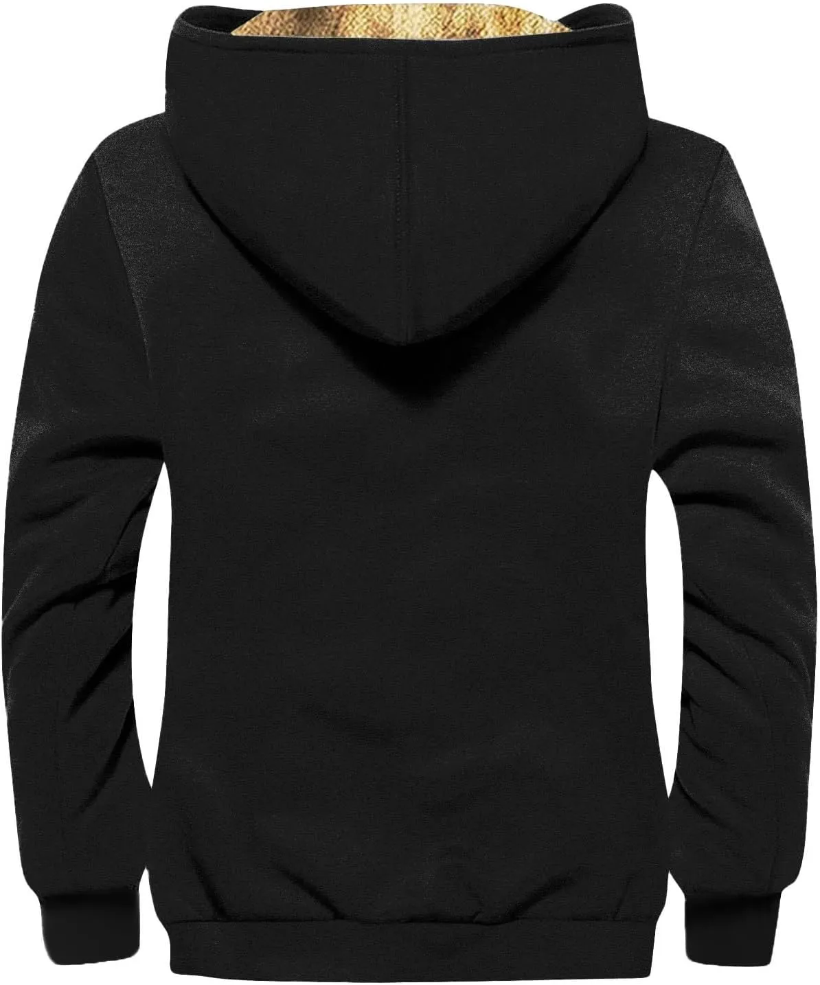 Men's Solid Color Flag Print Fleece Jacket Winter Casual Trend Zipper Hooded Coat Heavy Work Warm Outerwear
