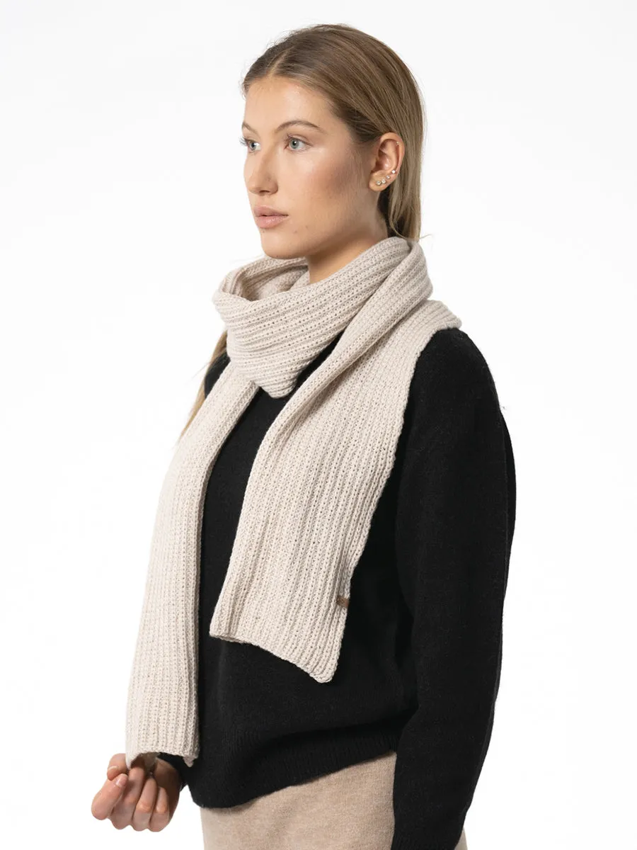 Merino Handknit Rib Scarf - Almond White