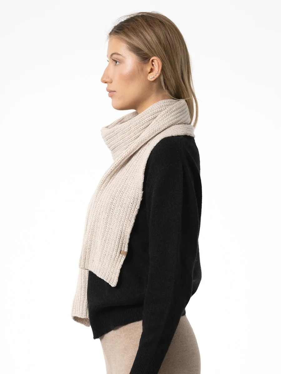Merino Handknit Rib Scarf - Almond White