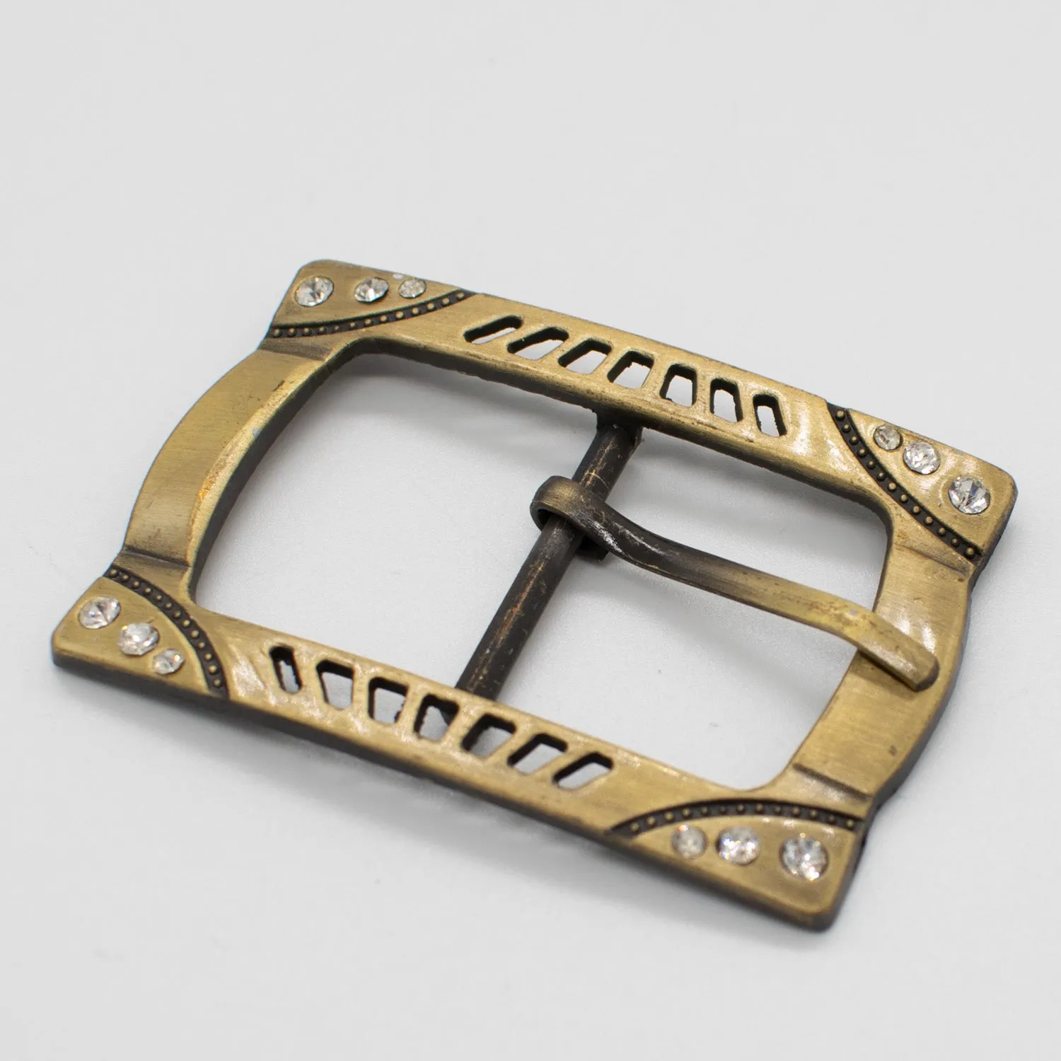 Metal & Diamante Belt Buckle Brass Design-2 60mm x 40mm