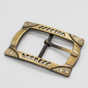 Metal & Diamante Belt Buckle Brass Design-2 60mm x 40mm