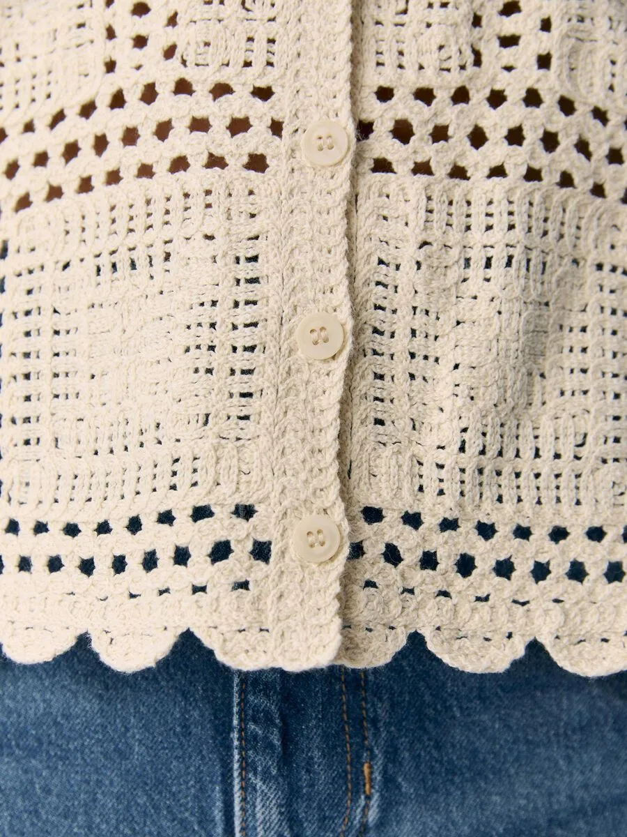 Object Orella crochet knit cardigan Sandshell