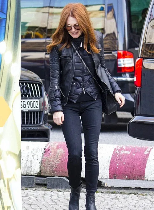 Premium Black Leather Jacket Worn By Julianne Moore | Julianne Moore Premium Black Leather Jacket