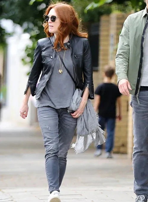 Premium Black Leather Jacket Worn By Julianne Moore | Julianne Moore Premium Black Leather Jacket