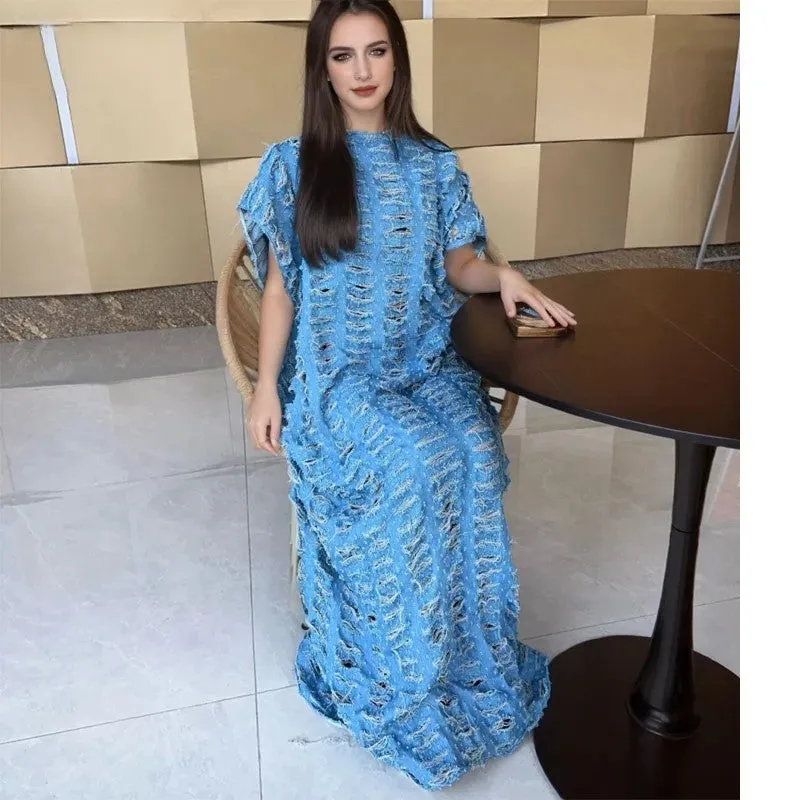 Rugged Edge Denim Kaftan Dress