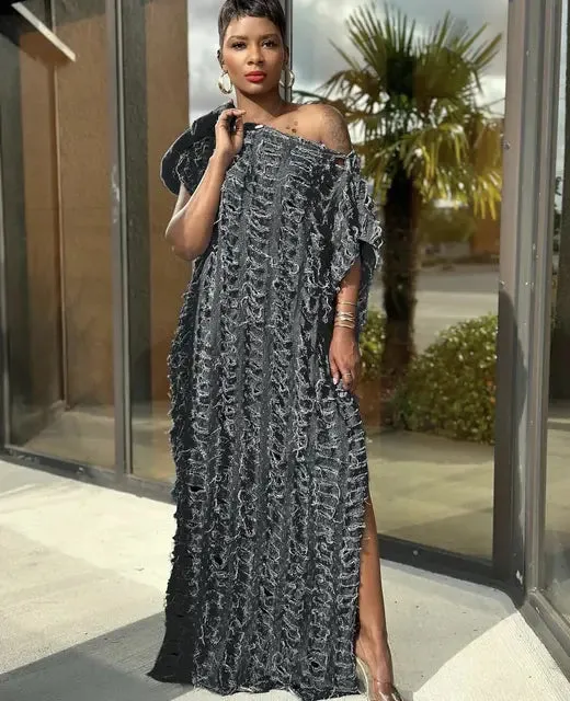Rugged Edge Denim Kaftan Dress