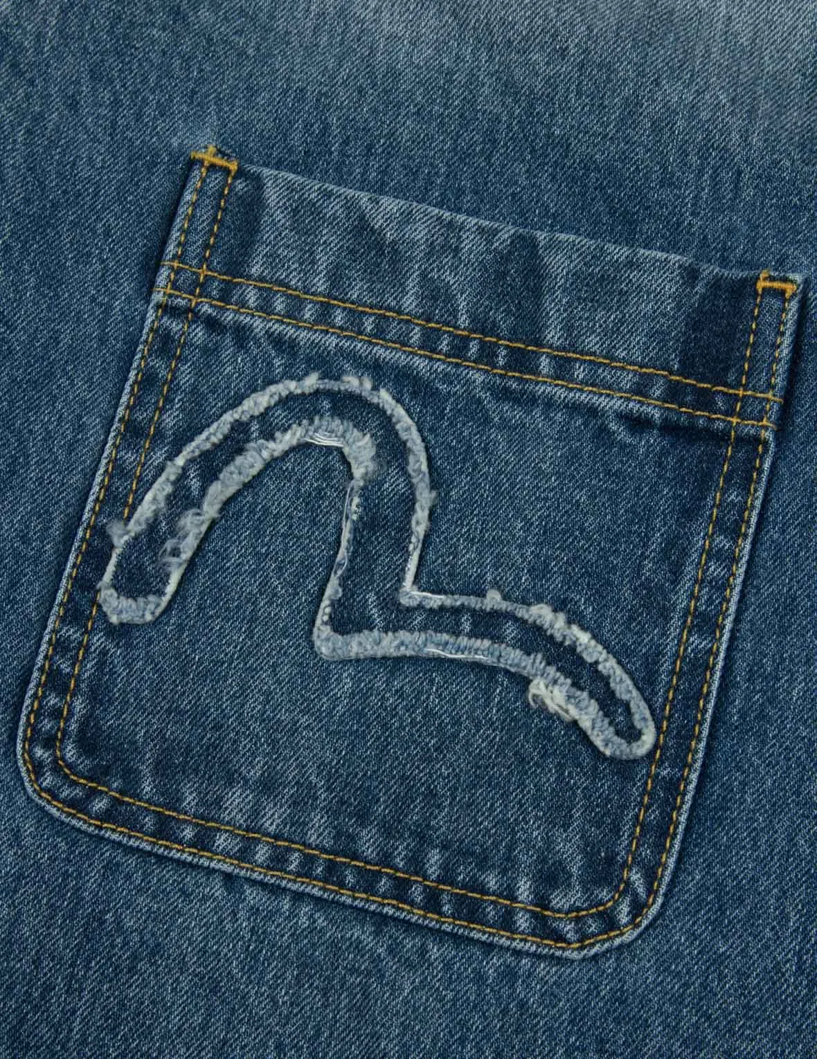 Seagull and Logo Appliqué Embroidery Boxy Denim Short-Sleeves Shirt