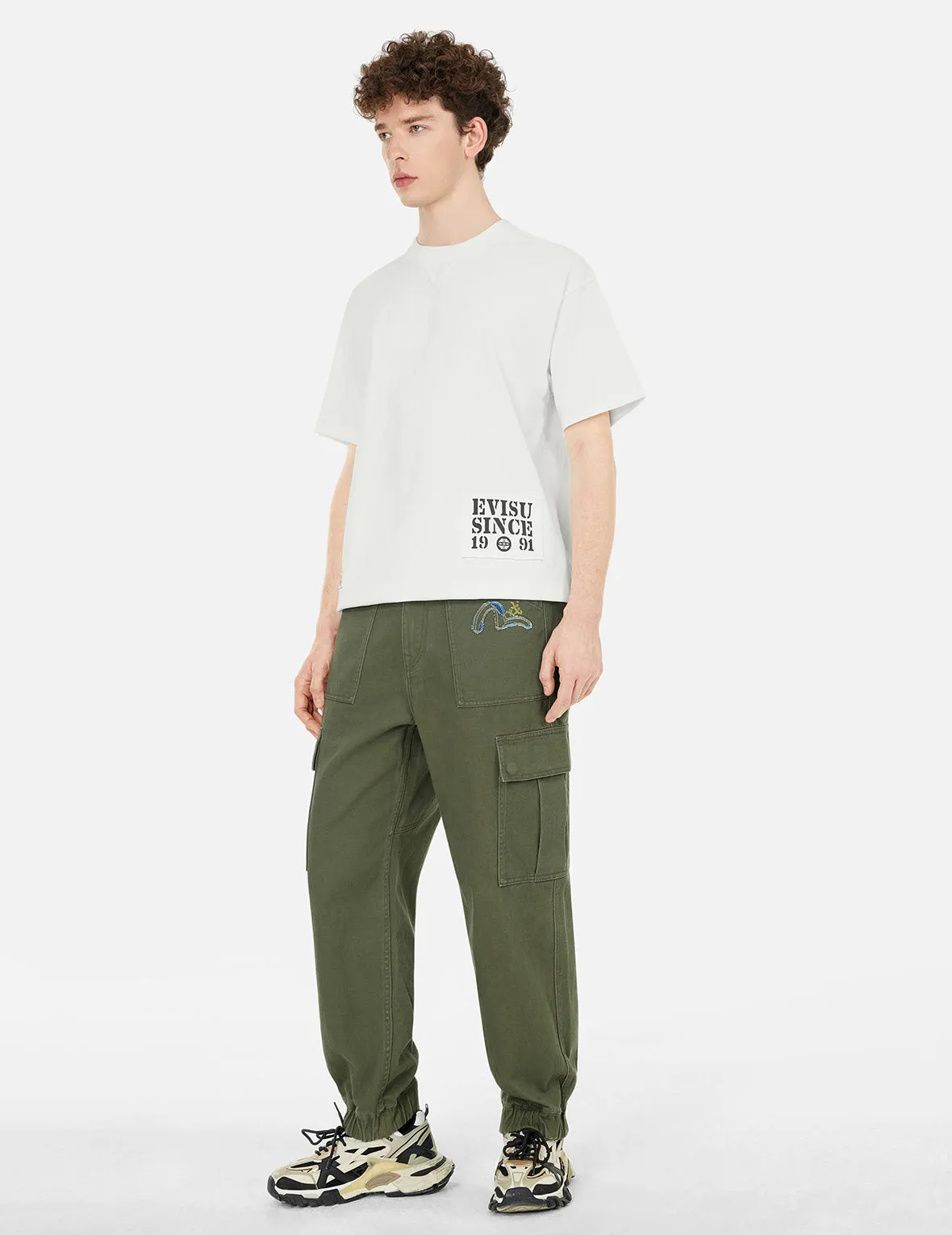 Seagull Appliqué Embroidery Wide-leg Woven Jogger