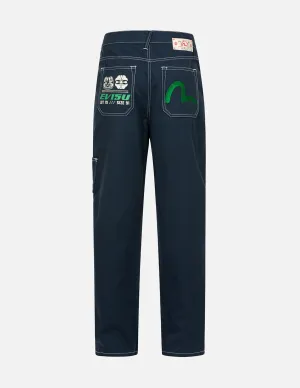 Seagull Embroidery with Contrasting Stitch Straight Fit Cargo Pants
