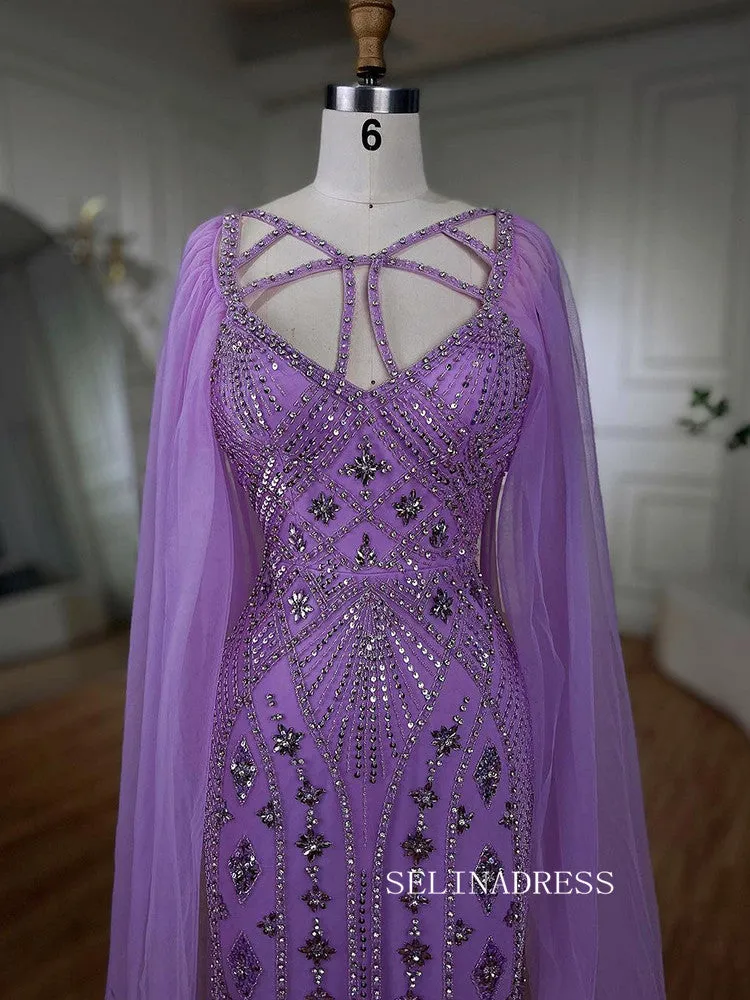 Sheath/Column V Neck lilac Beaded Prom Dresses Luxury Evening Gowns LA72186