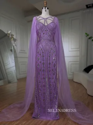 Sheath/Column V Neck lilac Beaded Prom Dresses Luxury Evening Gowns LA72186