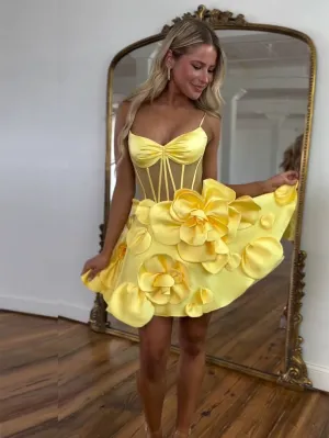 Short Yellow Floral Junior Mini Homecoming Dress #EWR569