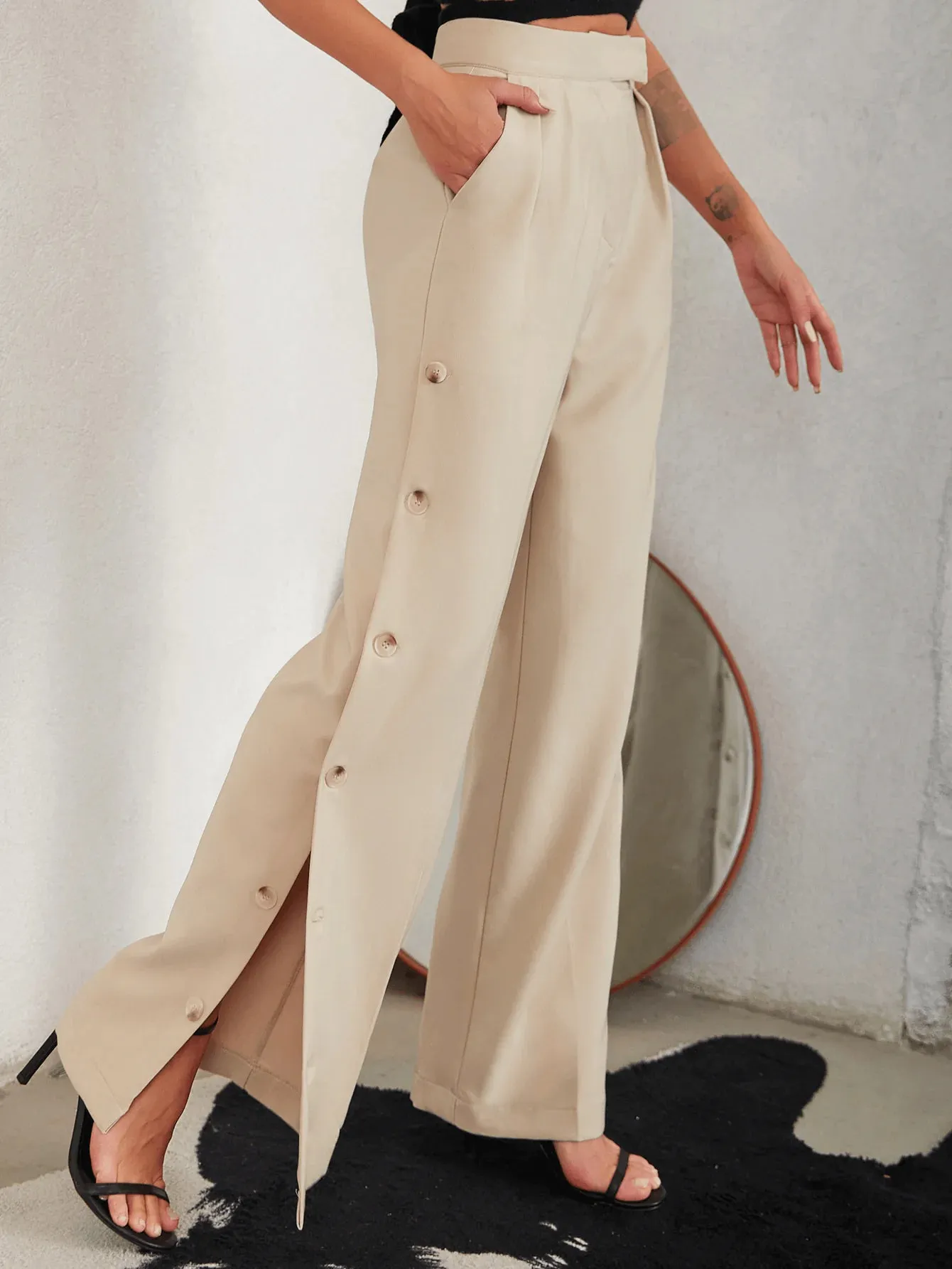 Side Button Wide Pants