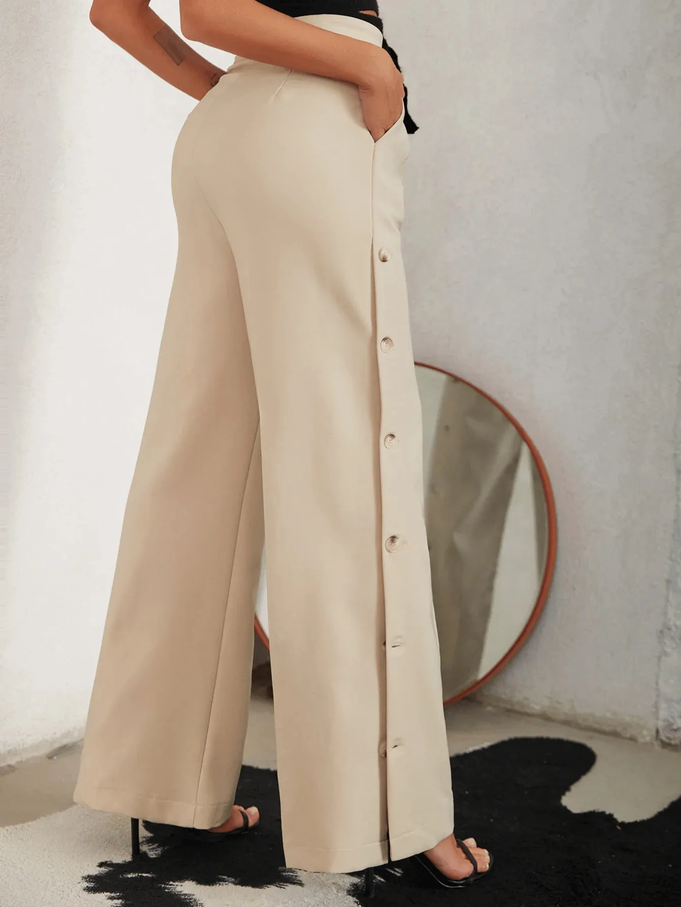 Side Button Wide Pants