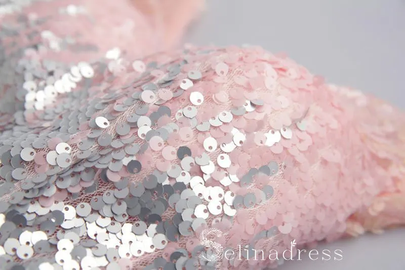 V neck Cute Homecoming Dresses With Sequins Pink Juniors Short Prom Drsess HML017